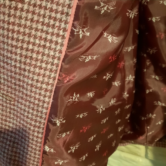 Talbots Wool Blend Equestrian Blazer Jacket Size 12 Pink Wine Houndstooth Lined - Picture 10 of 14
